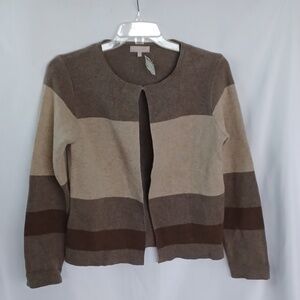 Benedetta B Color Block Brown Tan Merino Wool Cashmere Cardigan, L, 22"PTP, 24"L